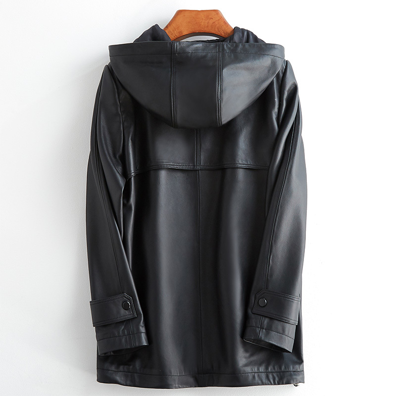 Nerazzurri black faux leather jacket women with hood long sleeve zippers pu leather coat for women women's leather jacket 4xl 201226