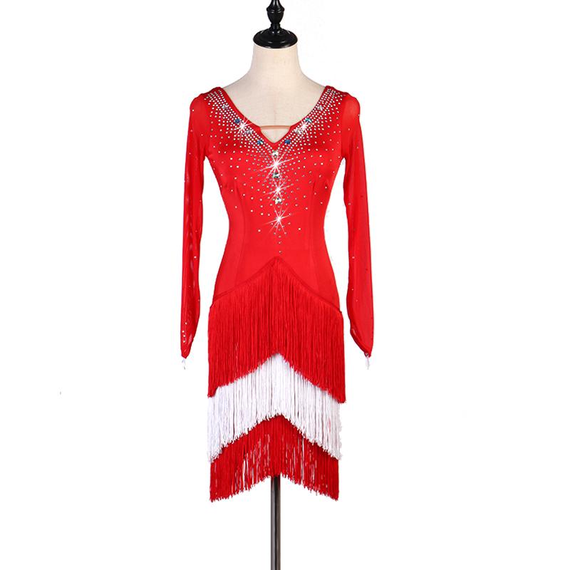 Shiny Rhinestones Latin Dance Dress Women Sexy red V neck long sleeve Fringed Skirt Female Festival Stage Performances Clothing
Shiny Rhinestones Latin Dance Dress Women Sexy red V neck long sleeve Fringed Skirt Female Festival Stage Performances Clothing