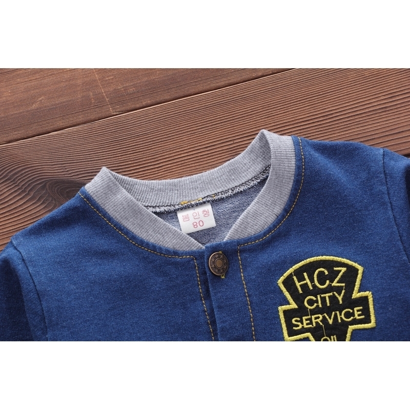 new two-piece casual letter printed Baby boy clothes denim cardigan suit LJ201023