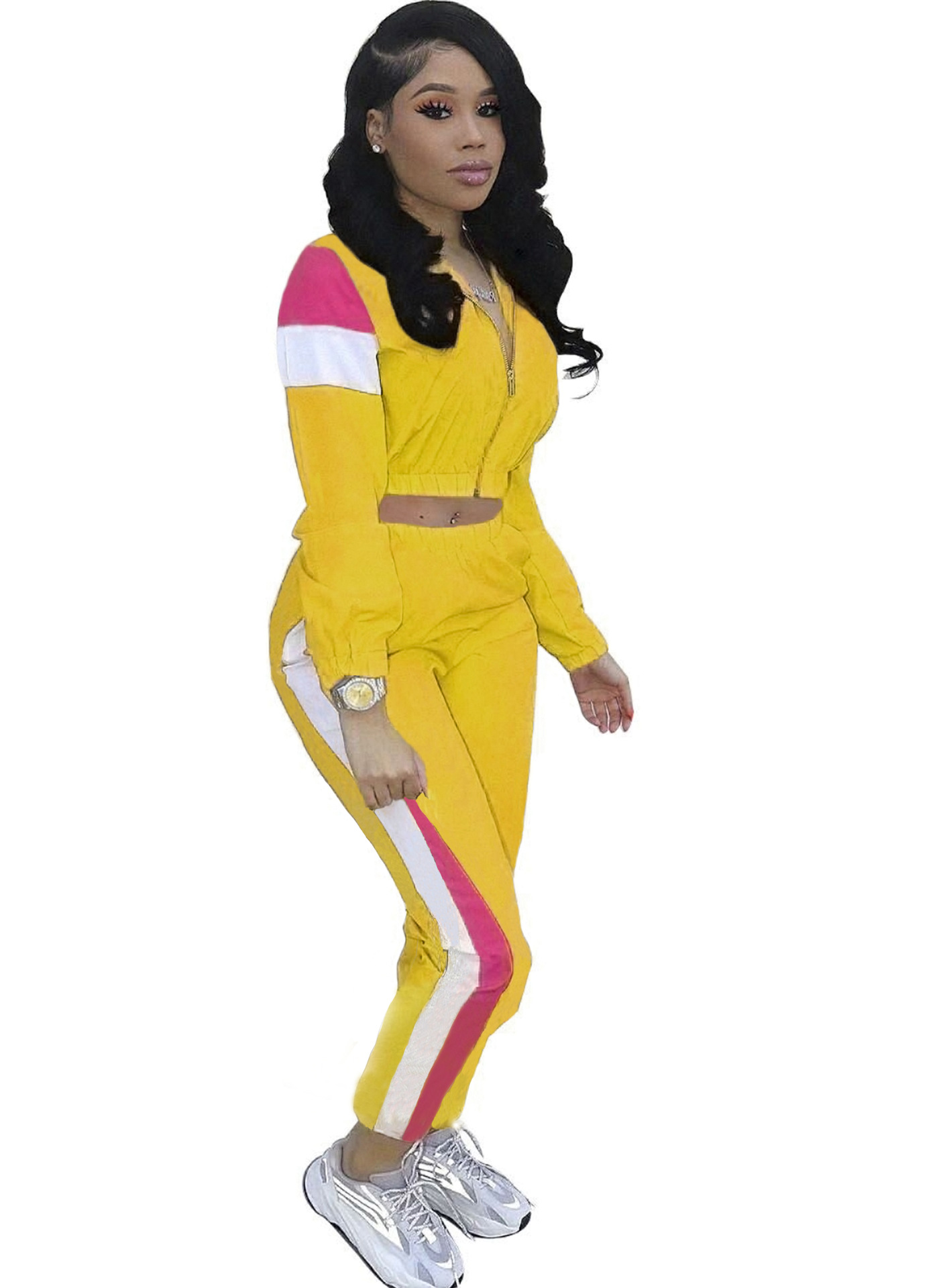 Women' Stitching Sports Contrast Color Two-piece Set Sport Style Outfit Sweatshirt And Pants Tracksuit Two-piece Sport Sets, Yellow
Women' Stitching Sports Contrast Color Two-piece Set Sport Style Outfit Sweatshirt And Pants Tracksuit Two-piece Sport Sets, Yellow