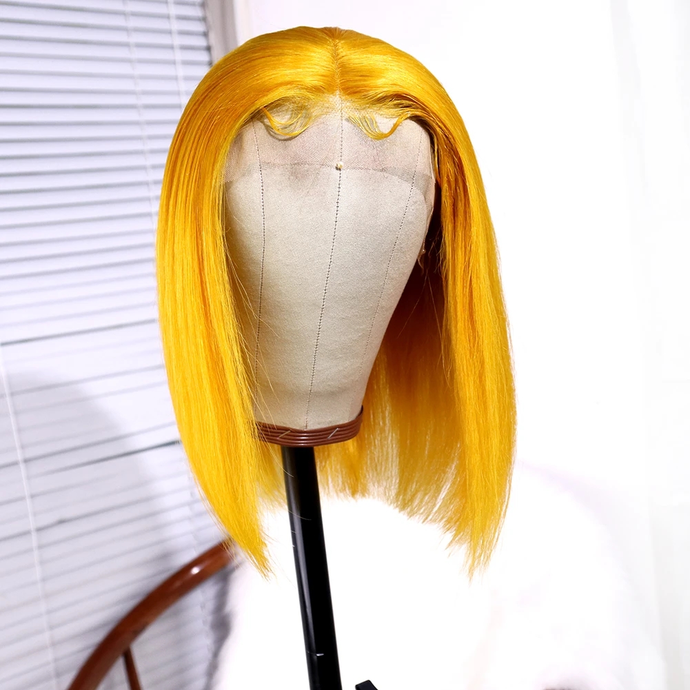 Yellow Wave Bob brazilian hair Lace Front Wigs 13X4 Pre Plucked Short straight synthetic Bob Wigs For Black Women Bleach Knots