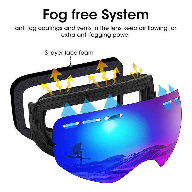 Ski Goggles Double Layers Anti-fog Big Ski Mask Glasses Skiing Snow Men Women Snowboard Goggles 220110