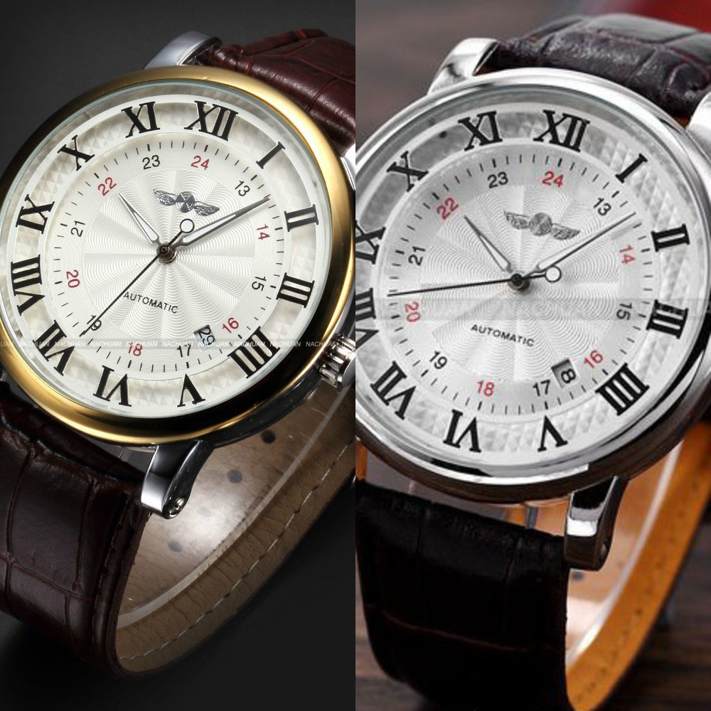 Rome Number Fashion Men WINNER Top Brand Gold Sport Wristwatches Self wind Automatic Mechanical Calendar Leather Watch Clock Y1220, Slivery;brown
Rome Number Fashion Men WINNER Top Brand Gold Sport Wristwatches Self wind Automatic Mechanical Calendar Leather Watch Clock Y1220, Slivery;brown