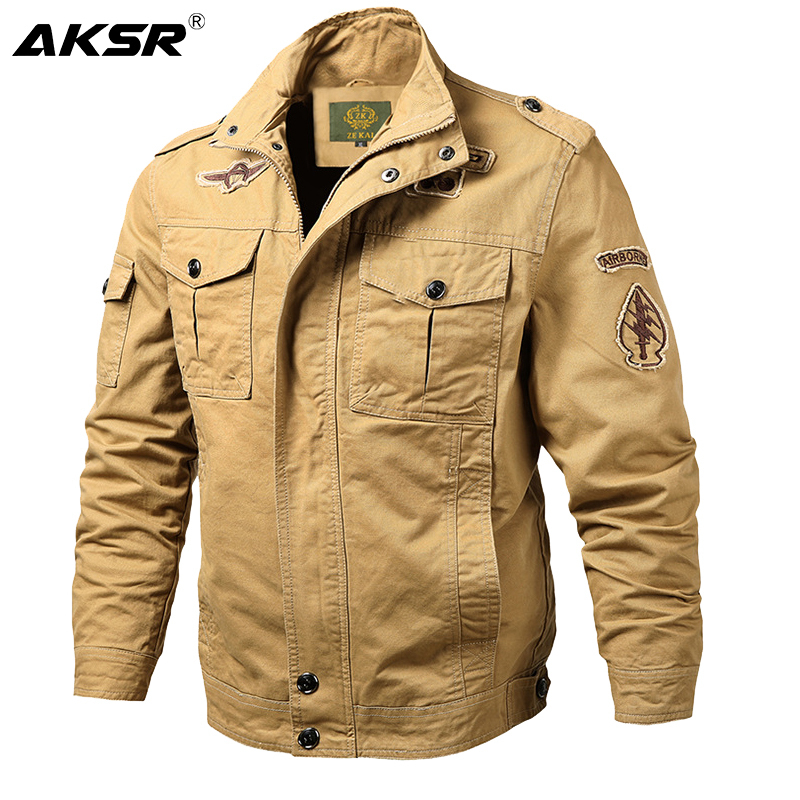 AKSAR Plus Size Men Spring Autumn Cotton Military Jacket Coat Army Men's Bomber Pilot Jackets Mens Cargo Lightweight Jacket 201127