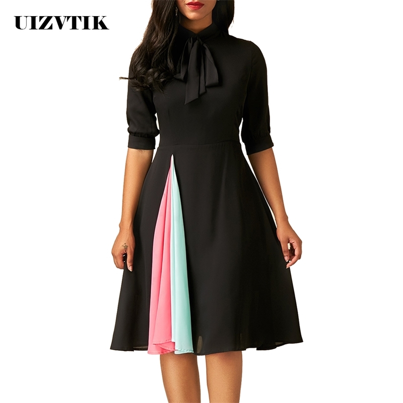 Summer Autumn Dress Women Casual Plus Size Slim Patchwork Office Dresses Elegant Vintage Sexy Ball Gown Long Party Dress T200416