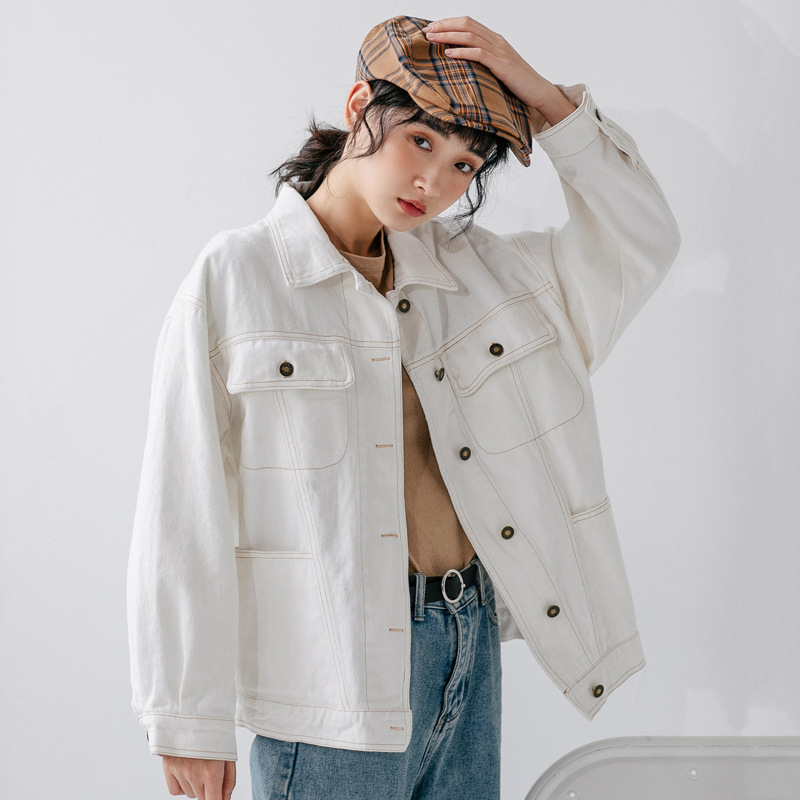 100% Cotton Denim Jacket Autumn New Korean Style Solid White Short Jeans Jacket Women Female Student Short Coat L0047 201106