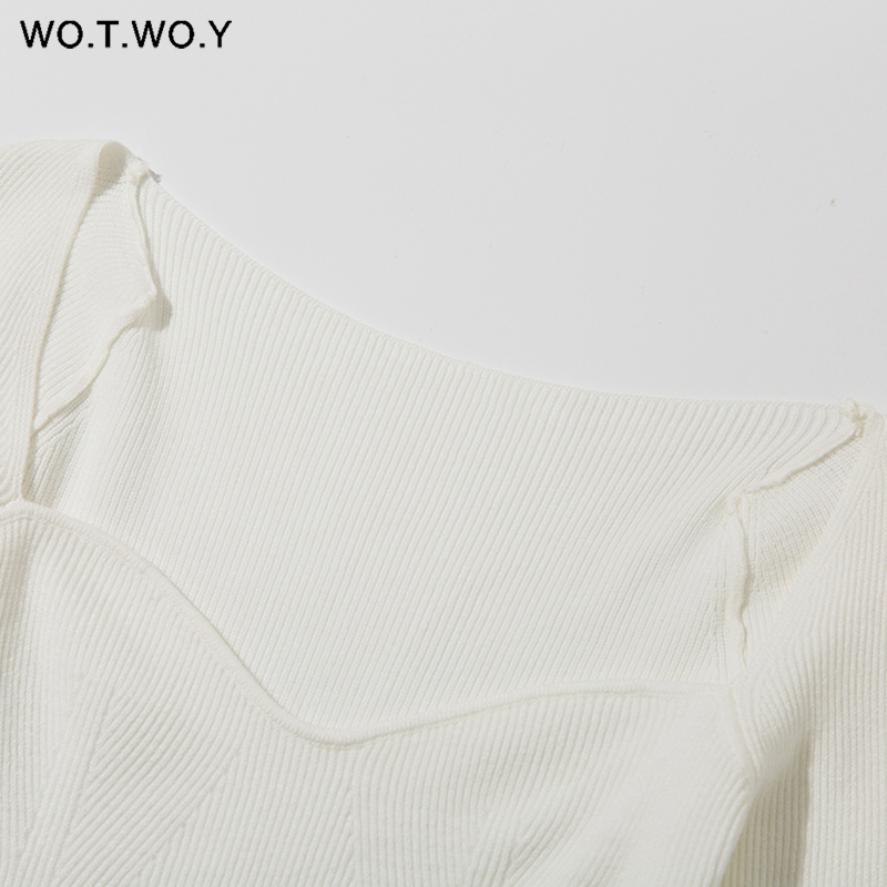 WOTWOY Low-Cut V-Neck Cropped Sexy Sweaters Women Bottoming Slim Fit Knitted Pullovers Women Solid Knitwear Female Jumper 201224