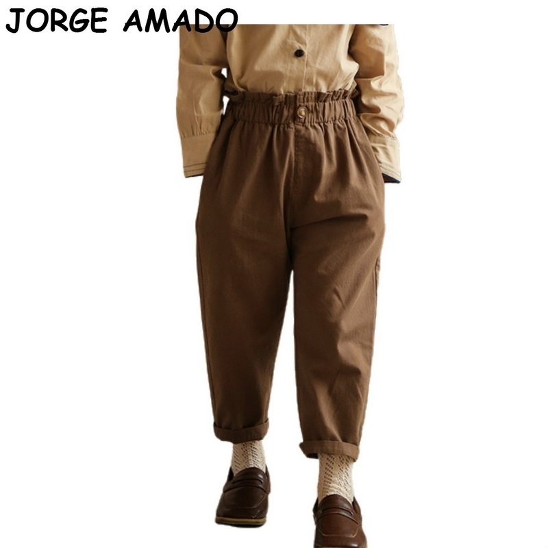 2020 Autumn New Girls Pants Leisure Pants for Girls Cotton Casual Smocking Trousers Children Kids Clothes LJ201019, Beige