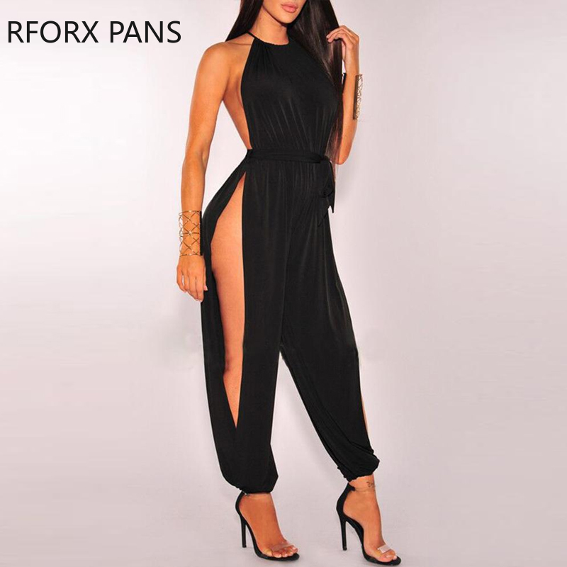 Solid Sleeveless Ruched Slit Jumpsuit Sexy Jumpsuit for Women T200509