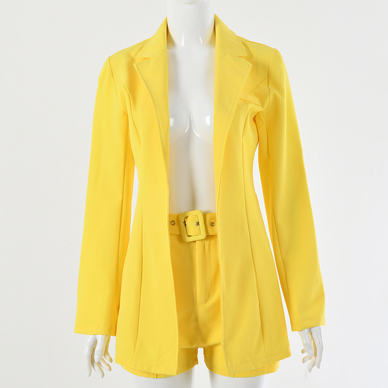 Outfits Pink Blazer Suit Top Shorts 2 Two Pieces Set with Belt Autumn Winter Women Streetwear Coat Jacket Sets Office GV993 T200325