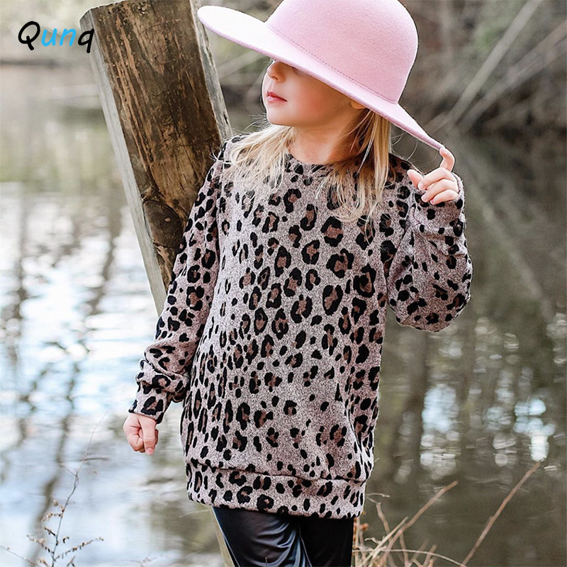 Fashion Girls Clothes Set Long Sleeve Leopard Shirts Black Leather Pants Spring Fall Kids Suits 2 3 4 5 6 Year Children ClothingX1019