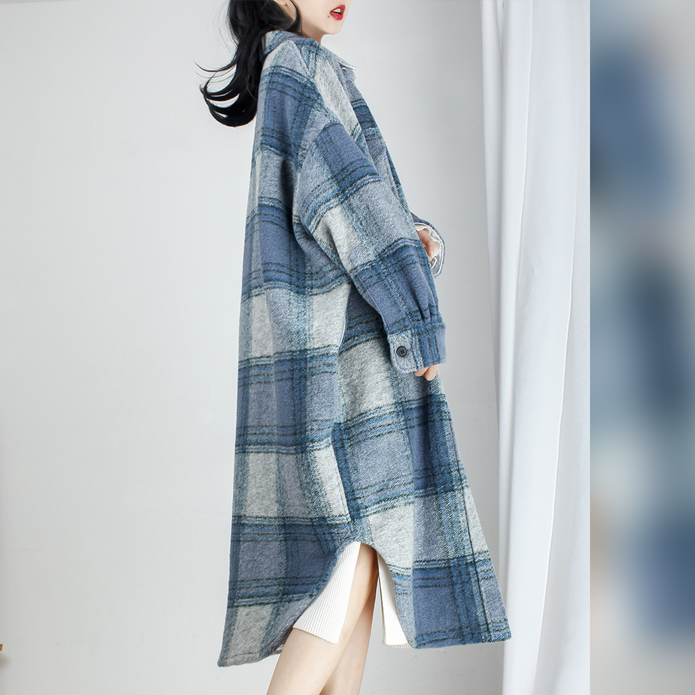 Autumn Winter Female Warm Woolen Fashion Elegant Women Lady Wide Waist Blue Plus Size Oversize Long Sleeves Wool Coat For Women 201102