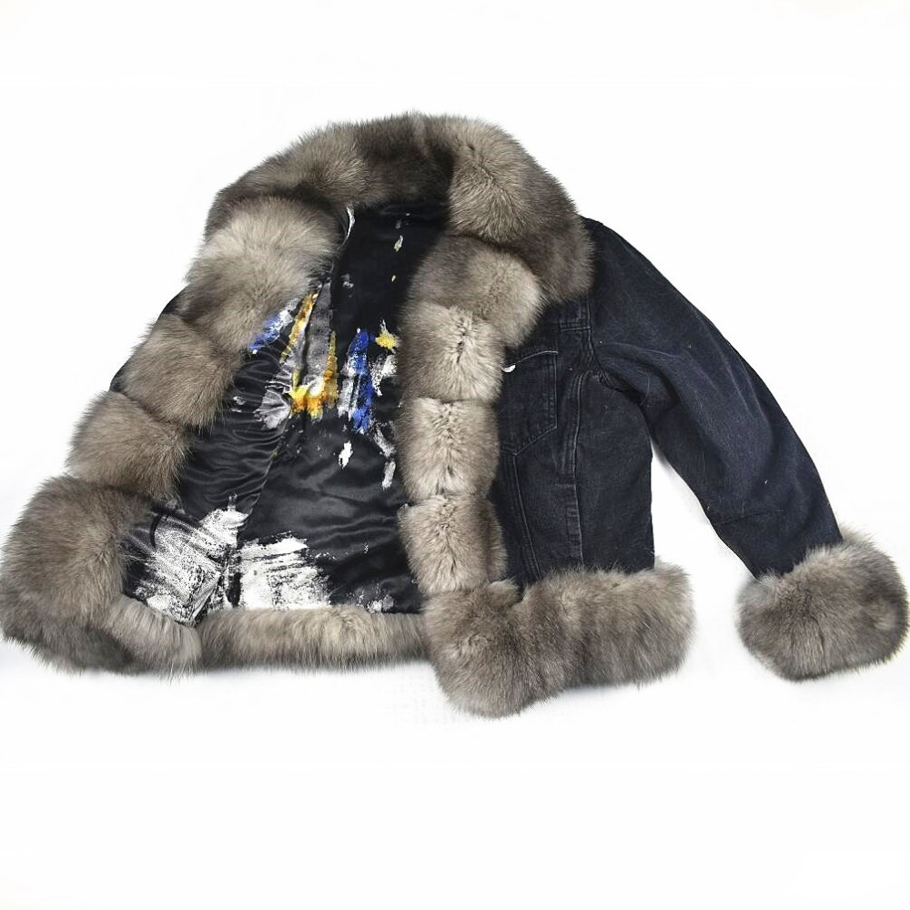 Women's New Natural Fur Denim Jacket Parker Clothing Rabbit Fur Lining Real Fur Denim Jacket Warm Fashion Casual E 201016