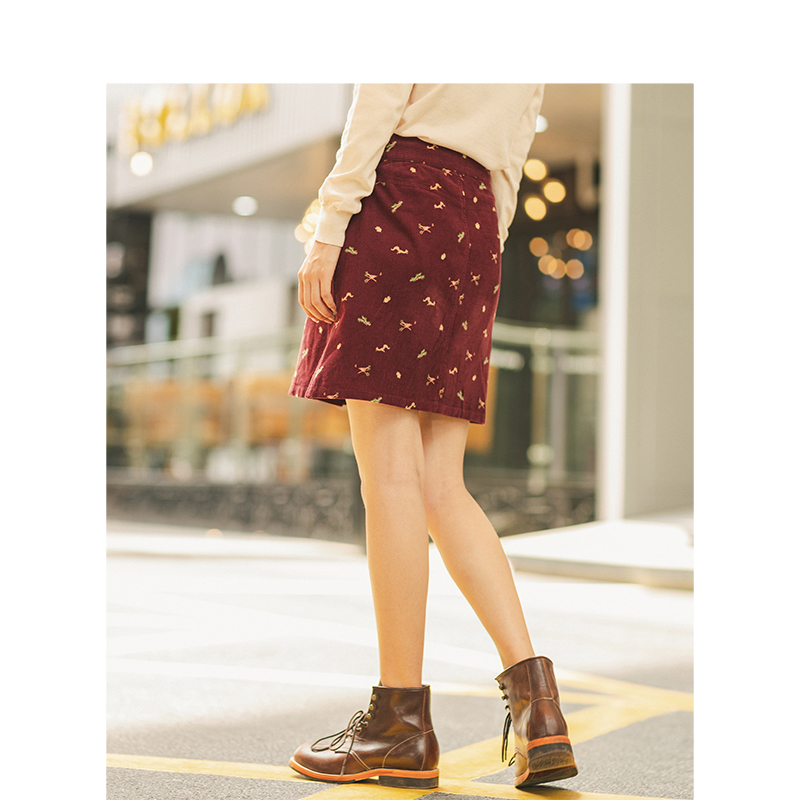INMAN Autumn New Arrival 100%Cotton Corduroy Cute Print Aline Minimalism All Matched Young Girl Women Short Skirt T200113