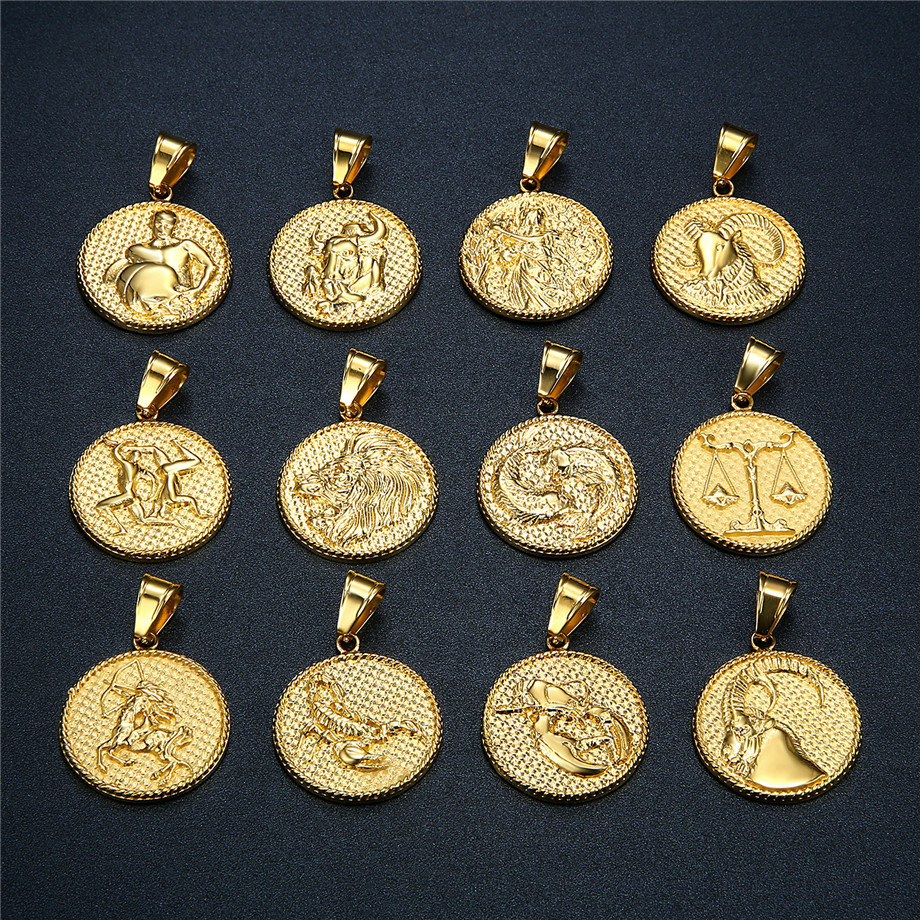 12 Zodiac Sign Horoscope Pendant Necklaces for Mens Womens Gold Aries Leo 12 Constellations Dropshipping Necklace Jewelry 201013