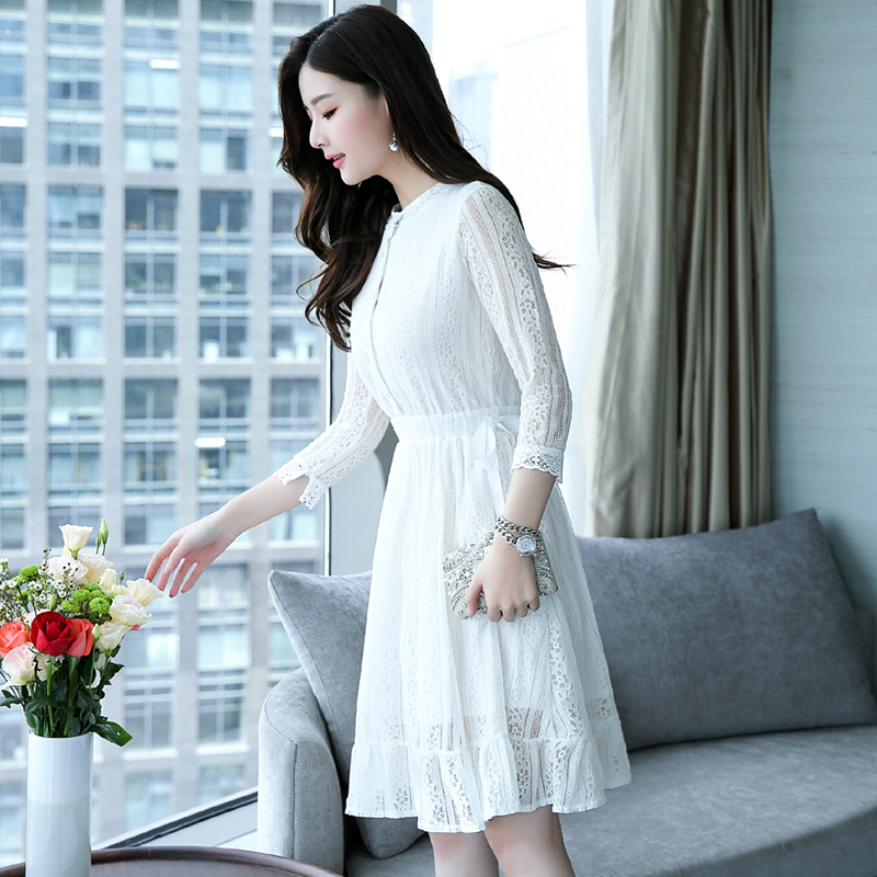 Autumn Winter Plus Size Vintage Black Lace Midi Dresses Women Elegant Bodycon Dress Party Long Sleeve White Runway Vestidos 201125