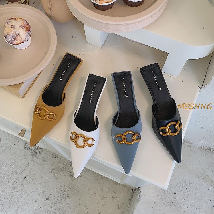 2021 Summer New Women Mules Pointed Toe Closed Toe Metal Decoration Ladies Slippers Fashion Outdoor Solid Ladies Slippers, Black
2021 Summer New Women Mules Pointed Toe Closed Toe Metal Decoration Ladies Slippers Fashion Outdoor Solid Ladies Slippers, Black