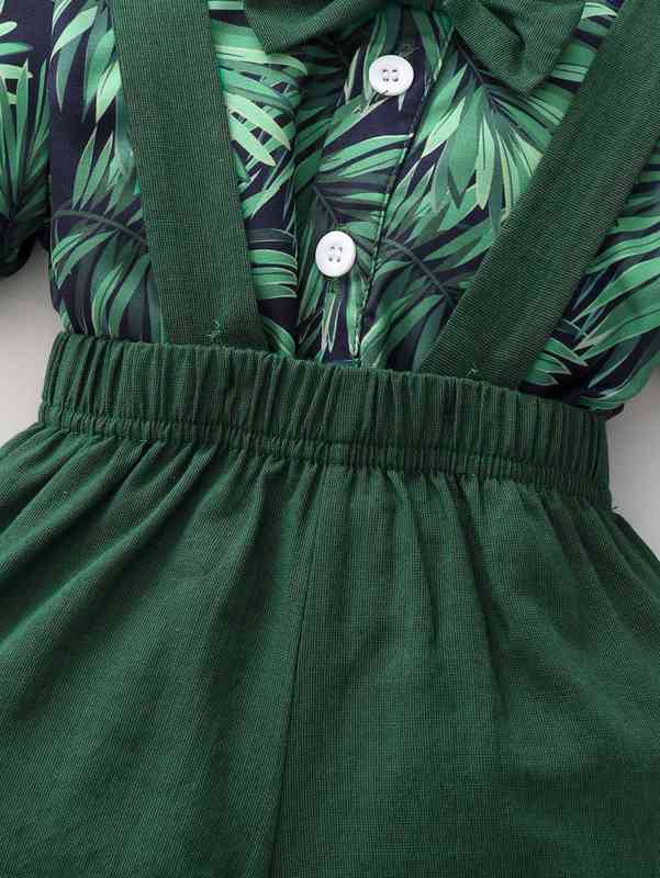 Baby Tropical Print Bow Front Shirt & Suspender Shorts SHE