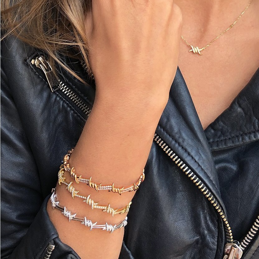 Fashion 2024 New Women Jewelry Micro Pave Clear Cubic Zirconia CZ Barbed Wire Bangle Bracelet High Quality Wholesale