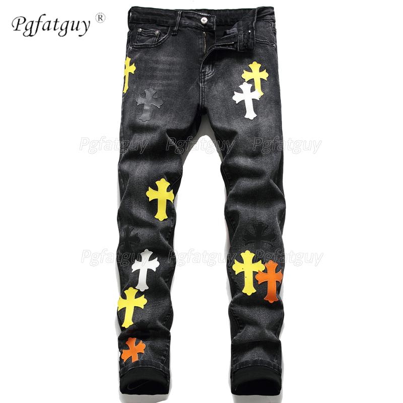 European and American Embroidered Cross Medal jeans Small Straight Men's Micro-stretch Trendy Mens Patches Designer Pants, 3020
European and American Embroidered Cross Medal jeans Small Straight Men's Micro-stretch Trendy Mens Patches Designer Pants, 3020