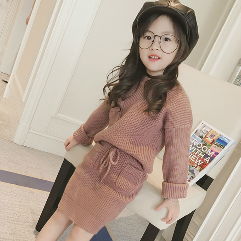 Toddler New Autumn Baby Suit Kids Set Children Sweater Skirt Girl Winter Sweaters Set Girls Clothes Two Piece Suit,#3707 201031