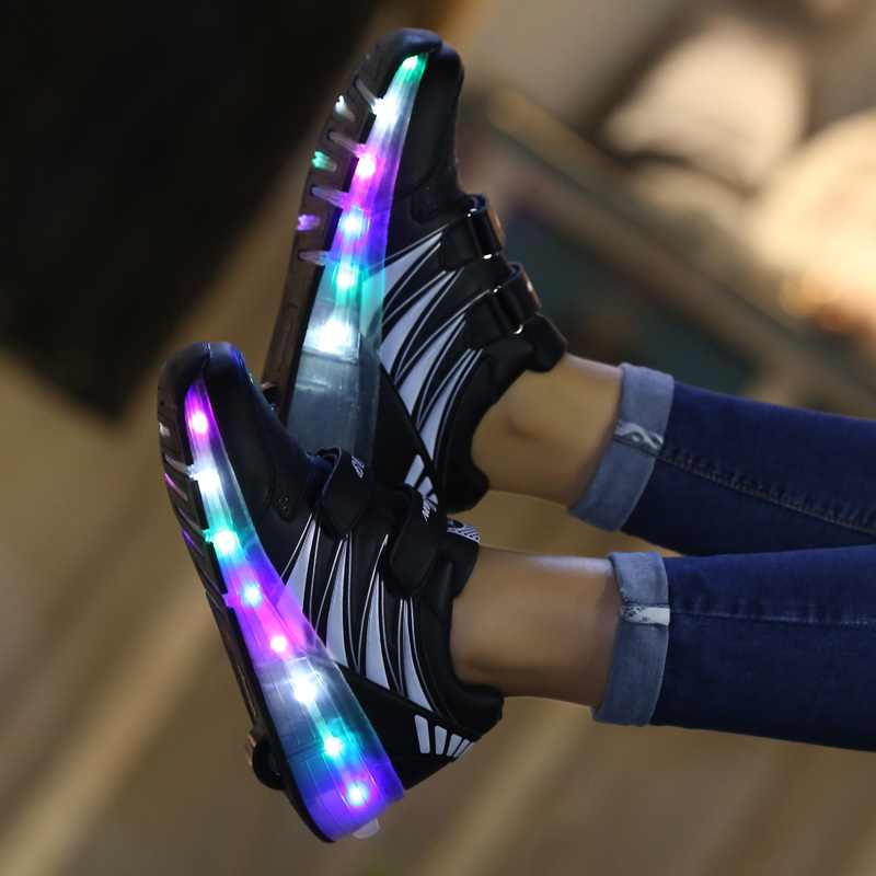 Size 28-40 Kids Led Shoes Glowing Sneakers with Roller for Boys Luminous Sneakers with Backlight One Wheel Roller Skate Shoes