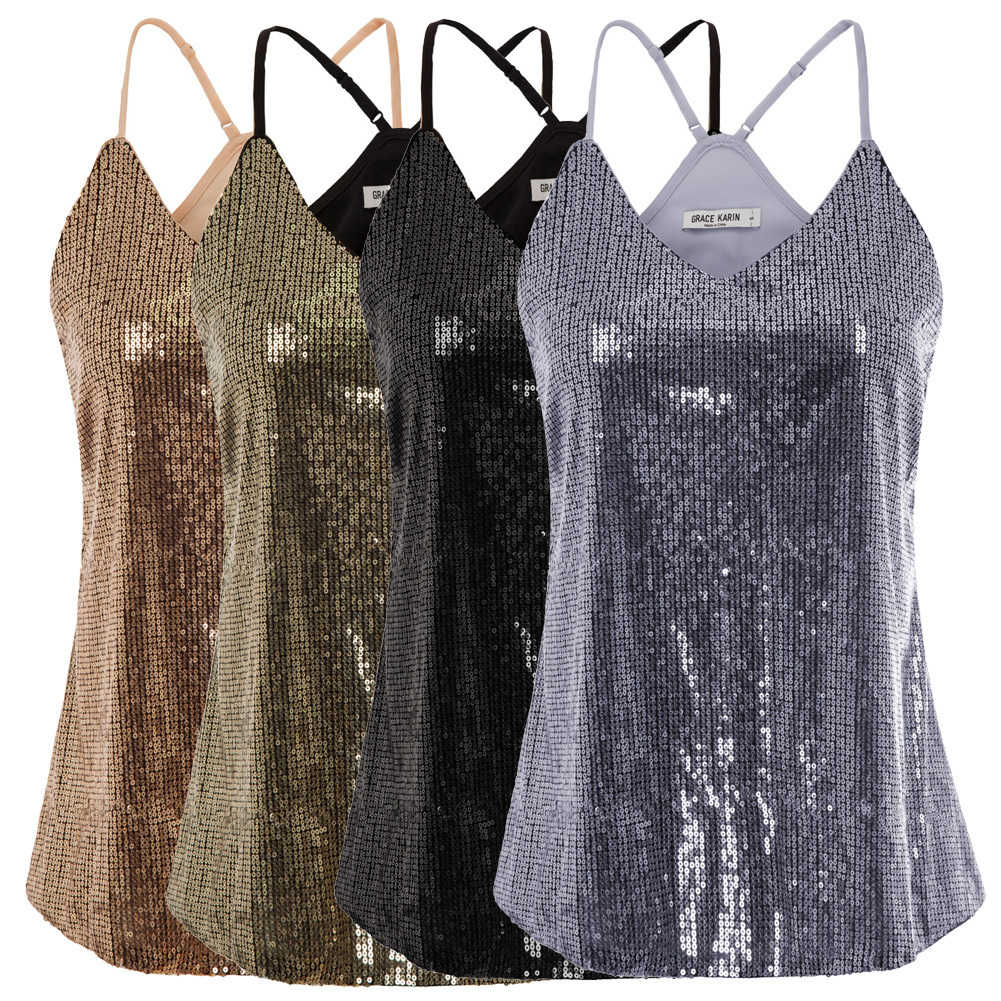 Grace Karin Sexy Tops Women Summer Club Wear Party Luxury Elegant Spaghetti Straps V-Neck Sequined Camis Tops Ladies Clothes New Y200701, Gold
Grace Karin Sexy Tops Women Summer Club Wear Party Luxury Elegant Spaghetti Straps V-Neck Sequined Camis Tops Ladies Clothes New Y200701, Gold