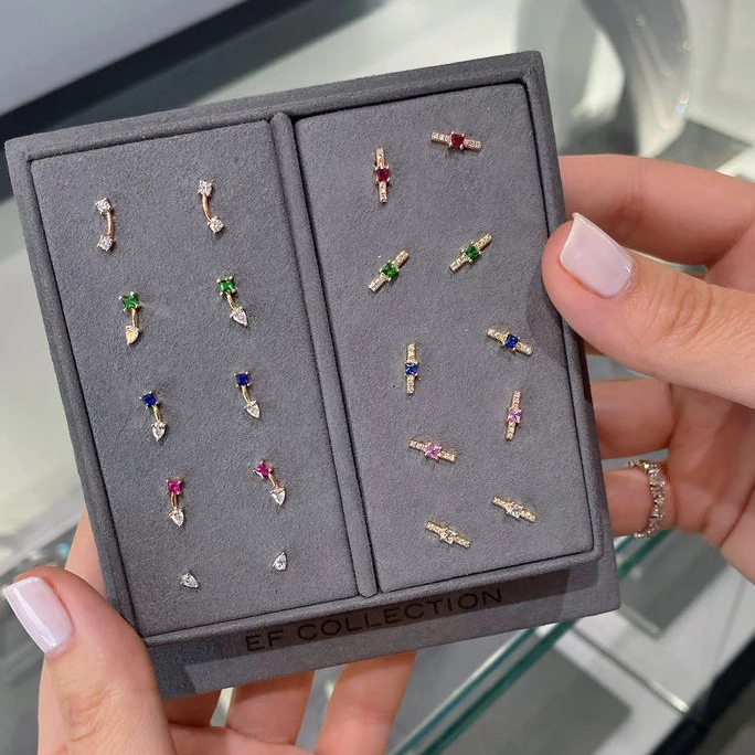 geometric gold plated 925 sterling silver women girl multi piercing jewelry colorful cz bar stud earring valenlines day gift