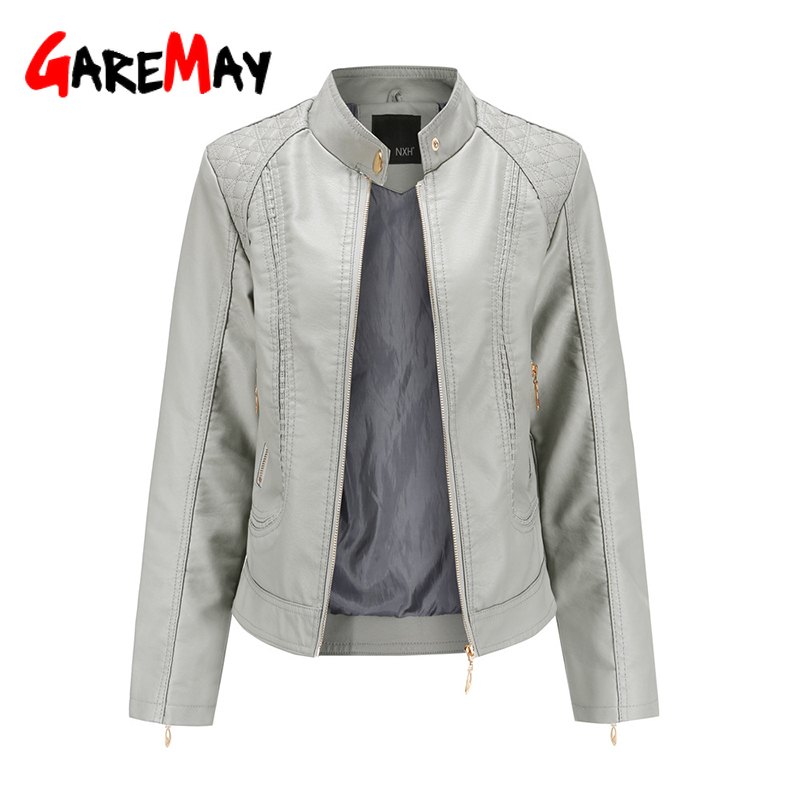 Garemay Faux Leather Jacket Women Long Sleeve Pu Autumn Winter Female Plus Size Short Leather Jacket for Women 201017