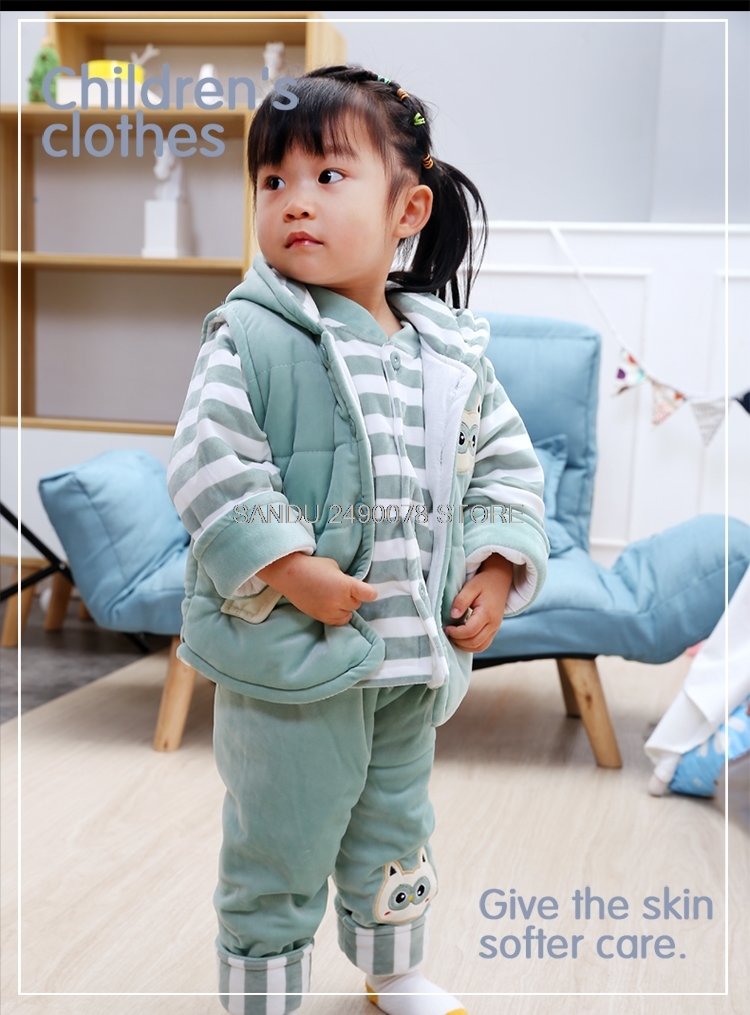 Winter Newborn Baby Boy&Girl Clothing Set for Infant Kids Flannel Cotton Padded Clothes 3pcs Children Warm Outerwear Suits Y1105