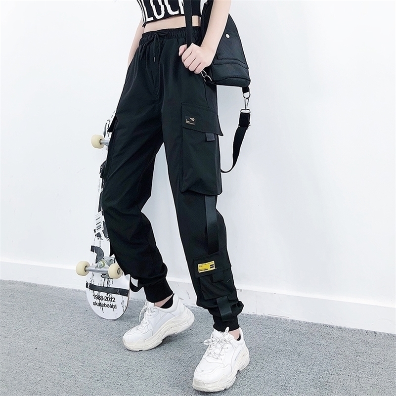 Women Fashion Streetwear Cargo Pants Black Ankle Length Elastic Waist Joggers Female Loose Trousers Casual Plus Size Haren Pants 201228, Black-01
Women Fashion Streetwear Cargo Pants Black Ankle Length Elastic Waist Joggers Female Loose Trousers Casual Plus Size Haren Pants 201228, Black-01