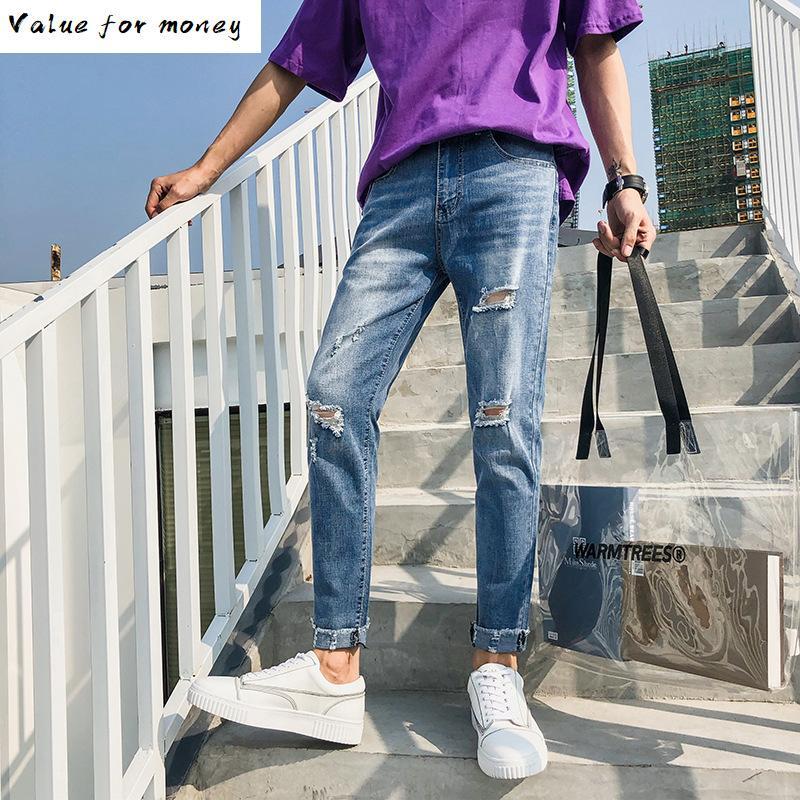 Slim-Fit Spring 2020 Tapered Little Stretch-Denim Jeans Men Ripped Hole Fashion Plus Size Denim Trousers, Blue with holes
Slim-Fit Spring 2020 Tapered Little Stretch-Denim Jeans Men Ripped Hole Fashion Plus Size Denim Trousers, Blue with holes