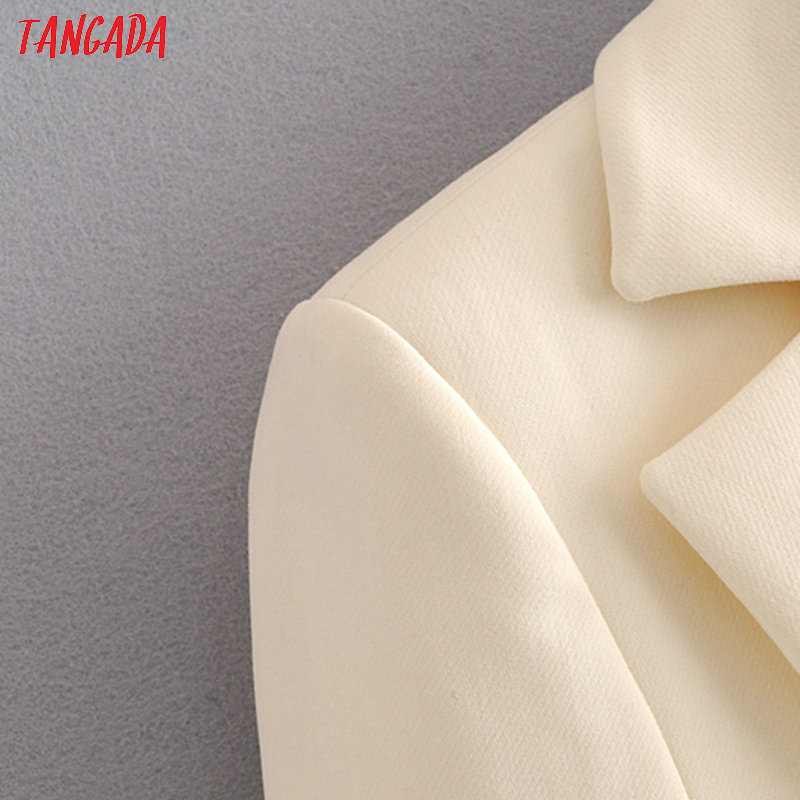 Tangada women double-breasted white blazer female long sleeve elegant jacket office lady formal suits 3H487 201114