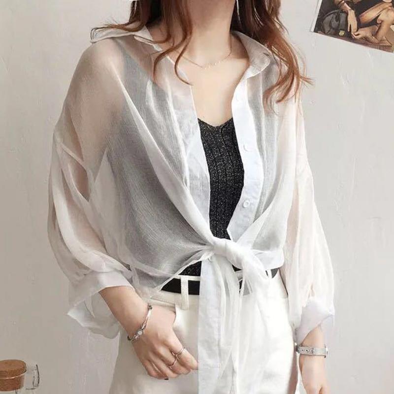 Summer Chiffon Blouse Women Button Shirt Turn-down Collar Sunscreen Solid Loose Lantern Sleeve Bowknot Beach Shirt Casual Tops, Beige
Summer Chiffon Blouse Women Button Shirt Turn-down Collar Sunscreen Solid Loose Lantern Sleeve Bowknot Beach Shirt Casual Tops, Beige