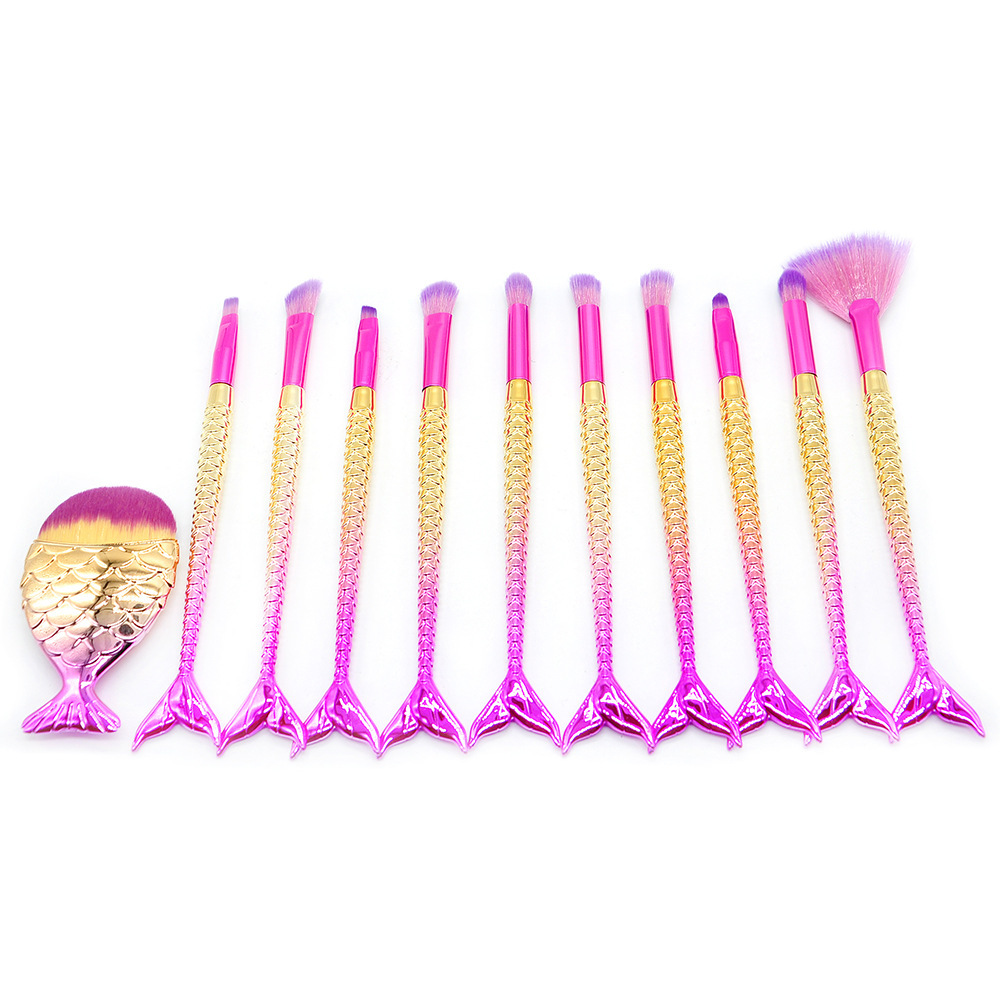 11pcs Mermaid Makeup Brushes Set Fish Tail Powder Foundation Eyebrow Eyeliner Blush Cosmetic Concealer Mermaid Brushes Juego De Pinceles De Maquillaje