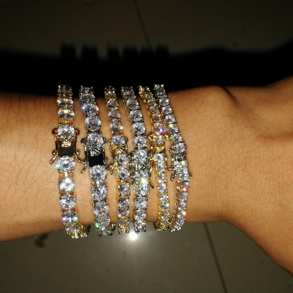 3/4/5/6mm 7/8inch Men Iced Out Cut Tennis CZ Bracelet Triple Lock Hiphop 1Row Bracelets