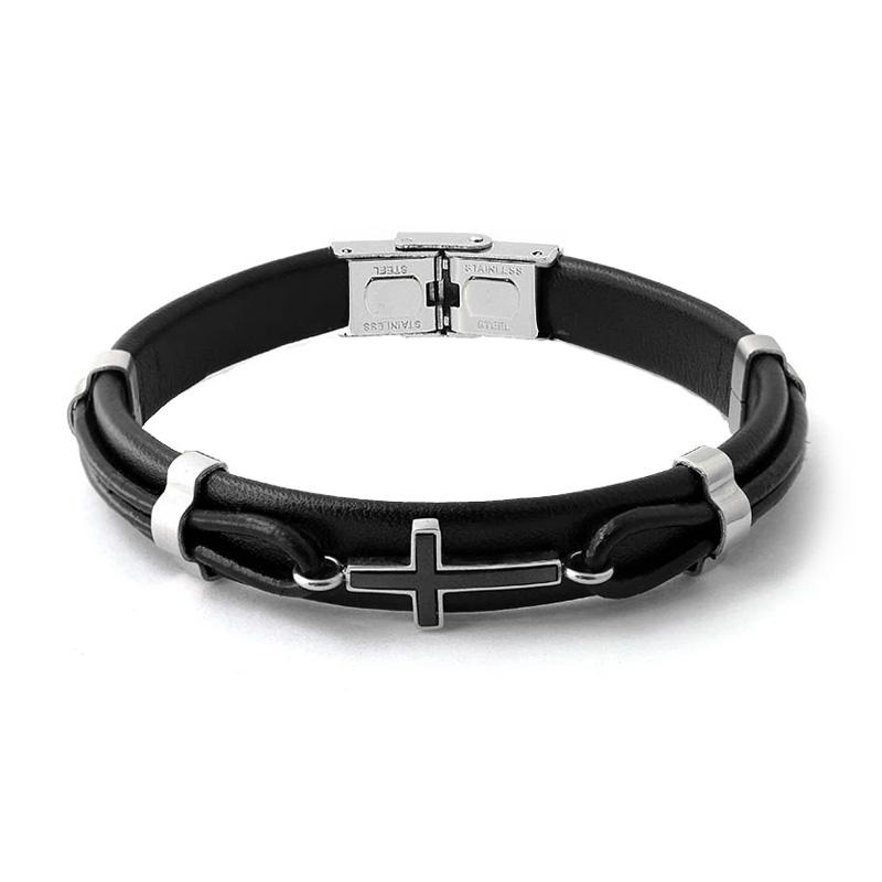 Runda Fashion Men'S Real Leather Bracelet Black With Cross Stainless Steel Jewelry Simple Personality For Boyfriend
Runda Fashion Men'S Real Leather Bracelet Black With Cross Stainless Steel Jewelry Simple Personality For Boyfriend
