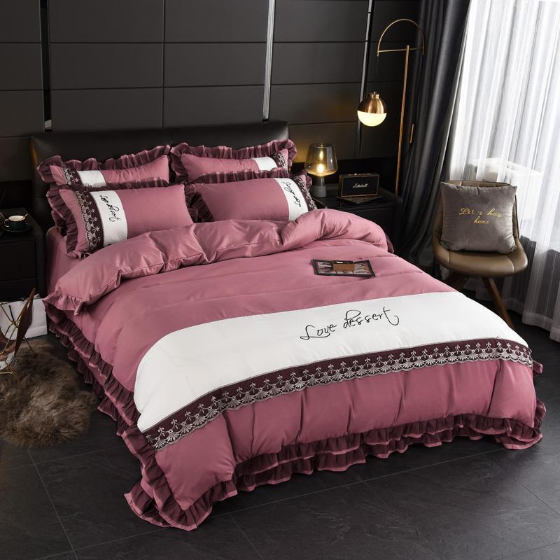 Korean embroidery cotton four piece set light luxury cotton lace quilt cover bedding princess style four seasons set1, Blue grey
Korean embroidery cotton four piece set light luxury cotton lace quilt cover bedding princess style four seasons set1, Blue grey