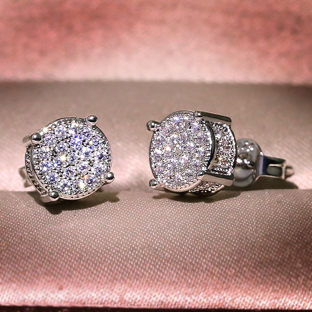 Hip Hop Men Women 925 Sterling Silver Stud Earrings White Zircon Roce Earrings 18k Gold Plated Jewelry Whole8225500