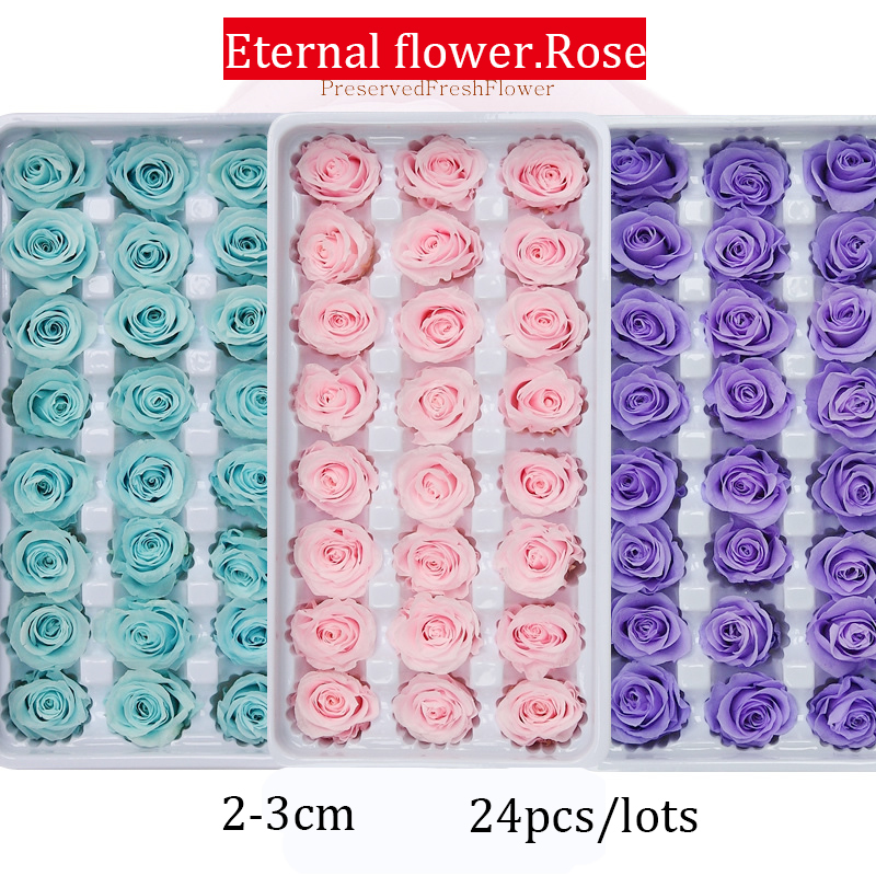 24pcs Preserved Flowers Rose Immortal Rose Mothers Day DIY Wedding Eternal Life Flower Material Gift Wholesale dried Flower/Box Z1202