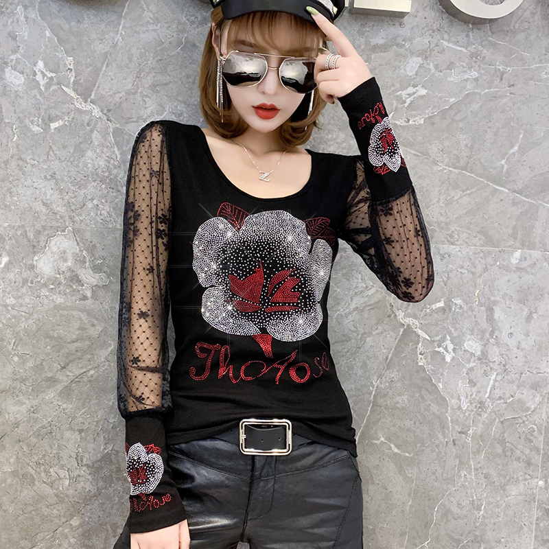 Sexy Lace Diamonds Flower T-shirt Women New Autumn Winter Tops European Clothes Back Long Sleeve Camiseta Mujer Tees T9N104 201125, Black tshirt
Sexy Lace Diamonds Flower T-shirt Women New Autumn Winter Tops European Clothes Back Long Sleeve Camiseta Mujer Tees T9N104 201125, Black tshirt