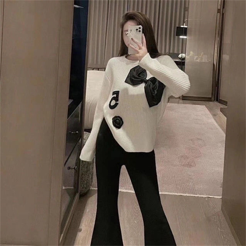 Women's Knitted Sweaters Heart Glitter Twinkle With Big Bowknot Five Letter Fall Girls Wool With Long-Sleeved Knit Shirt Elastic Fashion Pullove