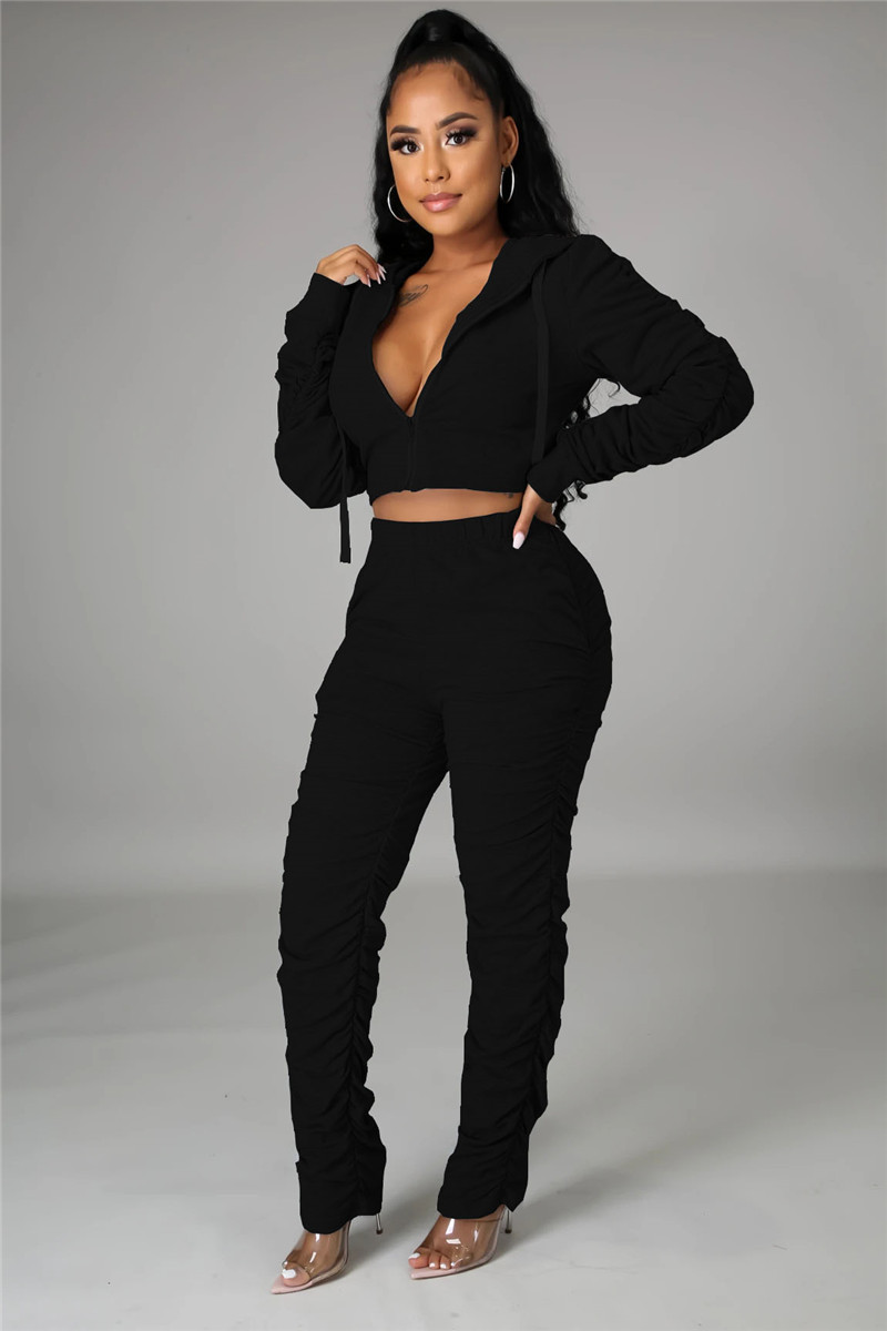 Plus size 3X Women jogger suits solid color tracksuits long sleeve hooded jacket+stack pants two pieces set fall winter black outfits 4440