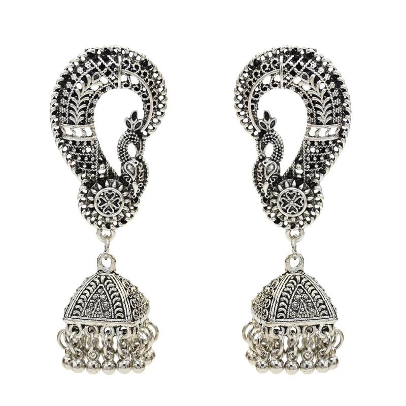 Dangle & Chandelier Jhumka Earrings For Women Peacock Oxidized Sliver Long Tassel Bells Drop Statement Afghan Gypsy Tribal Jewelry
Dangle & Chandelier Jhumka Earrings For Women Peacock Oxidized Sliver Long Tassel Bells Drop Statement Afghan Gypsy Tribal Jewelry