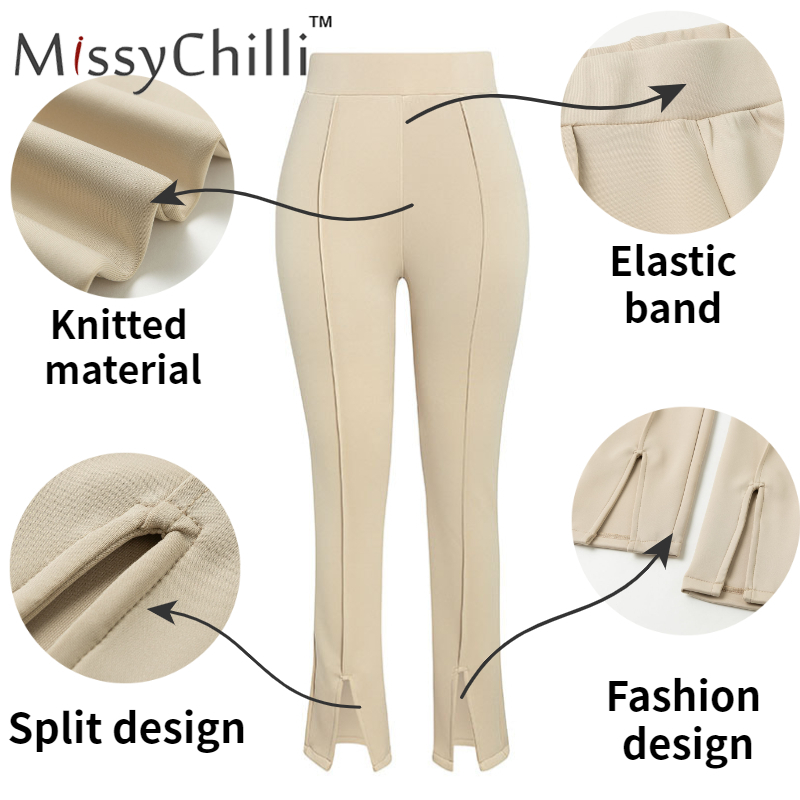 MissyChilli High waist khaki solid casual trousers Women bodycon split fashion pants Female black elegant office party bottoms 201111