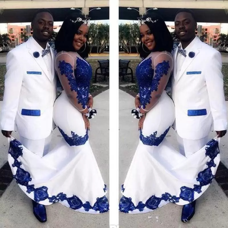 2022 New White Satin Royal Blue Lace Aso Ebi African Prom Dresses Long Illusion Sleeves Applique Evening Formal Pageant Celebrity Gowns CG001, Same as picture
2022 New White Satin Royal Blue Lace Aso Ebi African Prom Dresses Long Illusion Sleeves Applique Evening Formal Pageant Celebrity Gowns CG001, Same as picture