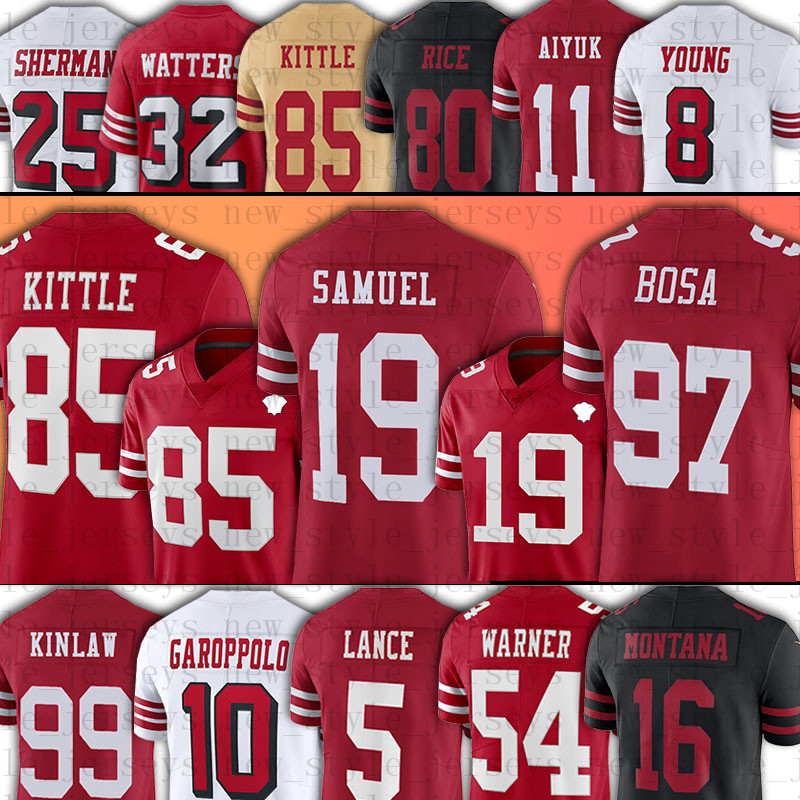 85 George Kittle Football Jerseys 5 Trey Lance 97 Nick Bosa 19 Deebo Samuel 11 Brandon Aiyuk Javon Kinlaw 54 FRED WARNER 80 Jerry Rice 8 Steve Young 10 Jimmy Garoppolo, Men(49r)
85 George Kittle Football Jerseys 5 Trey Lance 97 Nick Bosa 19 Deebo Samuel 11 Brandon Aiyuk Javon Kinlaw 54 FRED WARNER 80 Jerry Rice 8 Steve Young 10 Jimmy Garoppolo, Men(49r)