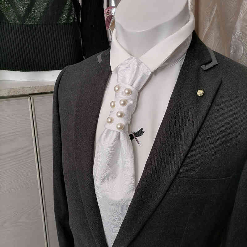 Necktie Scarf Corbata Snowflake White Hong Kong Knot Men's Suit Formal Accessories Bow Tie Wedding Dress Props Photographer Modeling