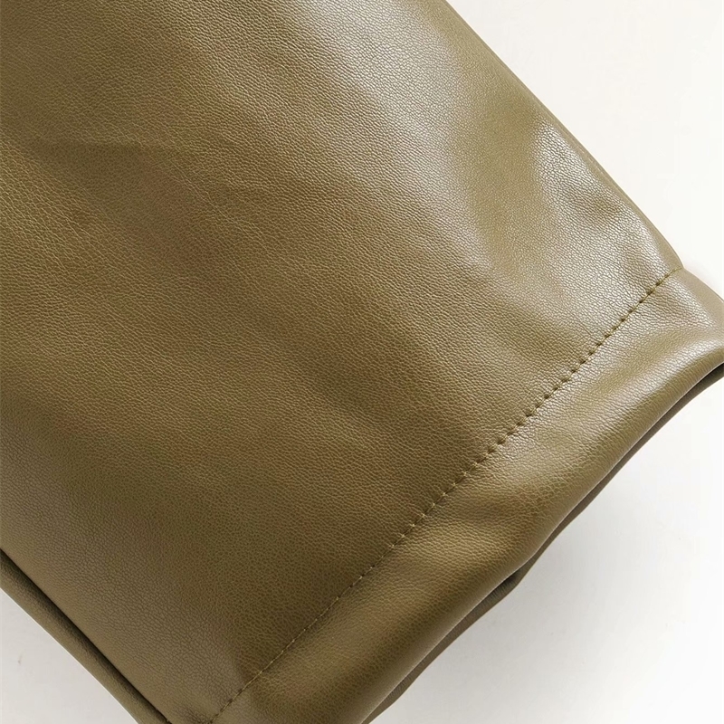 winter army green leather pants high waist paperbage pants women sweatpants fashion streetwear 201112