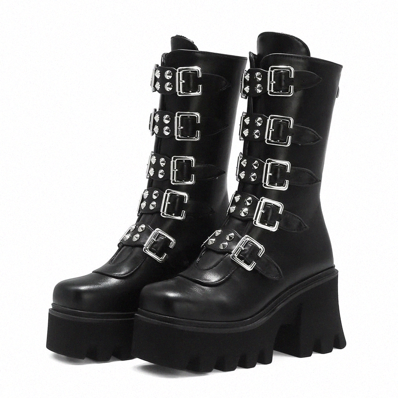 Winter Gothic Punk Womens Platform Boots Black Buckle Strap zipper Creeper Wedges Shoes Mid Calf Military Combat Boots #ga6k
Winter Gothic Punk Womens Platform Boots Black Buckle Strap zipper Creeper Wedges Shoes Mid Calf Military Combat Boots #ga6k